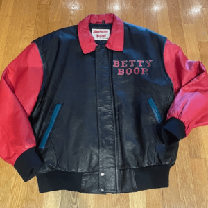 1996 Betty Boop Bomber Black Leather Jacket