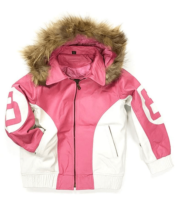 8 Ball Pink Hooded Leather Jacket