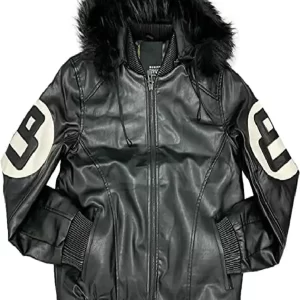 8 Ball Unisex Black Bomber Parka Leather Hooded Jackets