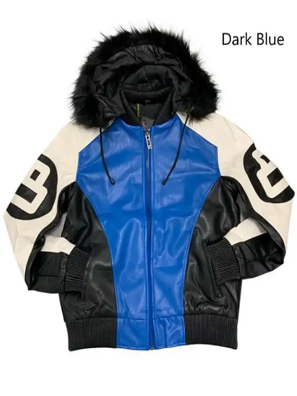8 Ball Unisex Black White and Blue Bomber Leather Jacket