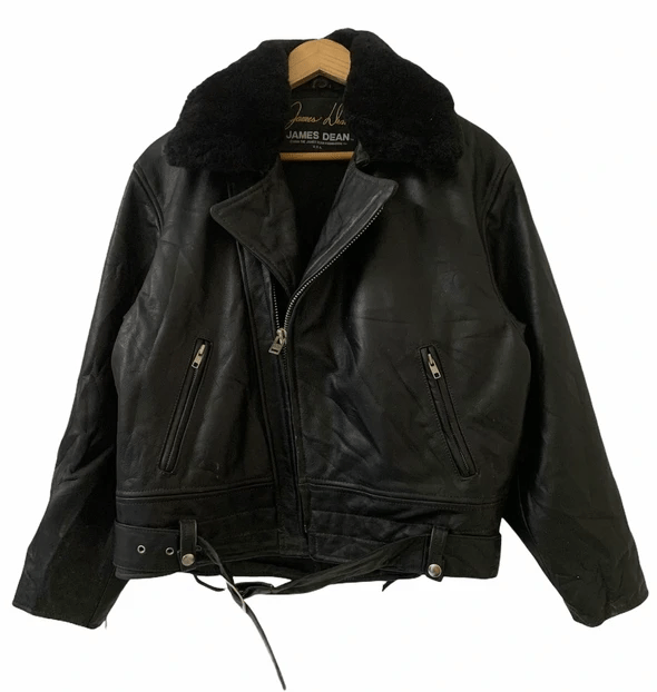 80’s James Dean Sherpa Collar Biker Leather Jacket - Panther Jackets