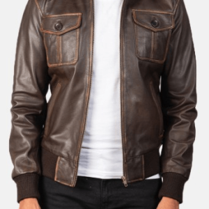Aaron Brown Leather Bomber Jacket