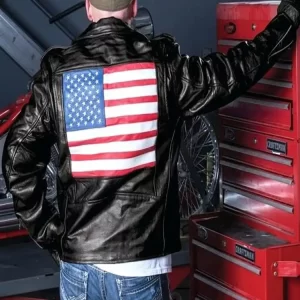 American Flag Logo Leather Jacket