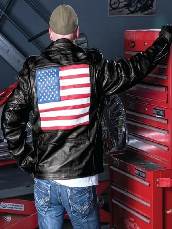 American Flag Logo Leather Jacket