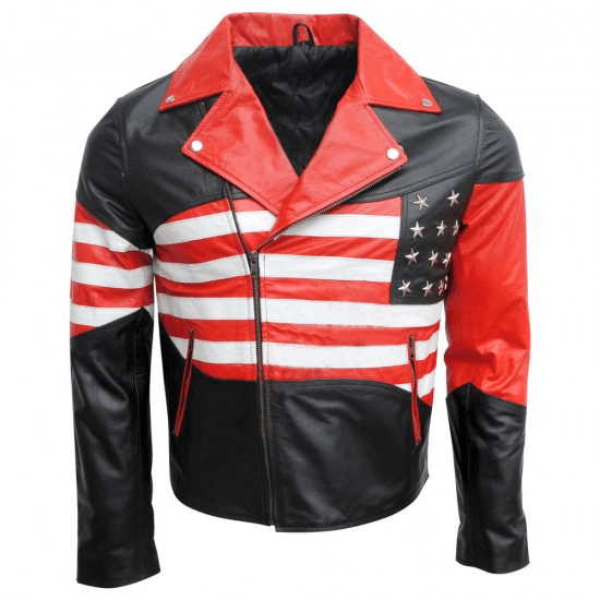 American Usa Flag Motorcycle Leather Jacket
