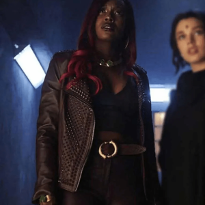 Anna Diop Titans Kory Anders Brown Studded motorcycle Leather Jacket