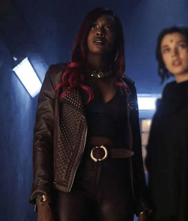 Anna Diop Titans Kory Anders Brown Studded motorcycle Leather Jacket