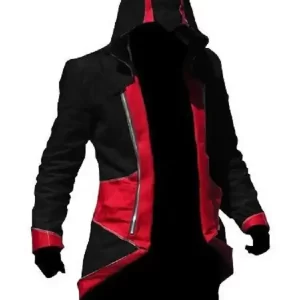 Assassin's Creed Red and Black Leather Hooded Coat