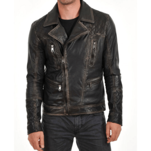 Asymmetrical Waxed Vintage Leather Jacket