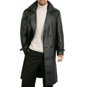 Augustas Guys Double Breasted Leather Overcoat