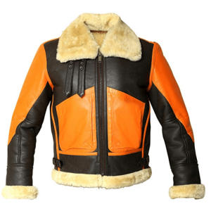B3 Shearling Sheepskins Orange Leather Jacket