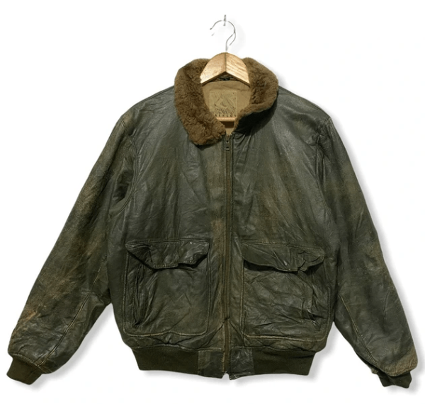 Backlot Vintage Olive Bomber Leather Jacket