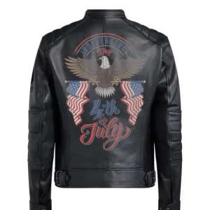 Bald Eagle Printed Black Leather Jacket