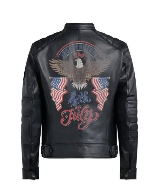 Bald Eagle Printed Black Leather Jacket