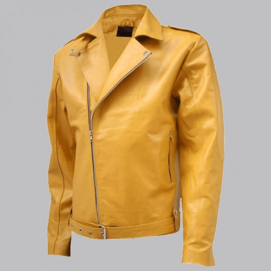 Biker Look Yellow Leather Jacket