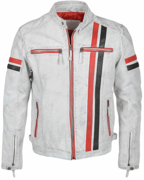 Biker Motorbike White Leather Jacket
