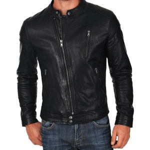 Biker Style Motorbike Black Leather Jacket