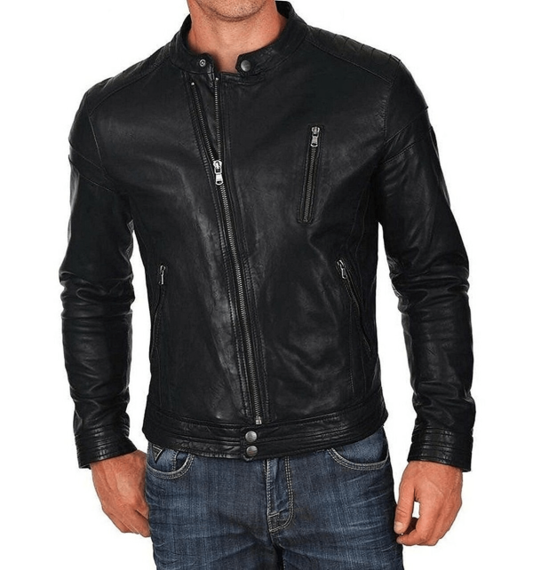 Biker Style Motorbike Black Leather Jacket