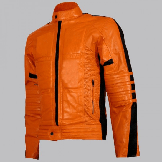 Biker Style Orange Leather Jacket