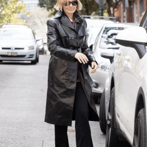 Birthday Bash Lara Bingle Long Black Leather Coat