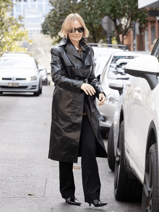 Birthday Bash Lara Bingle Long Black Leather Coat