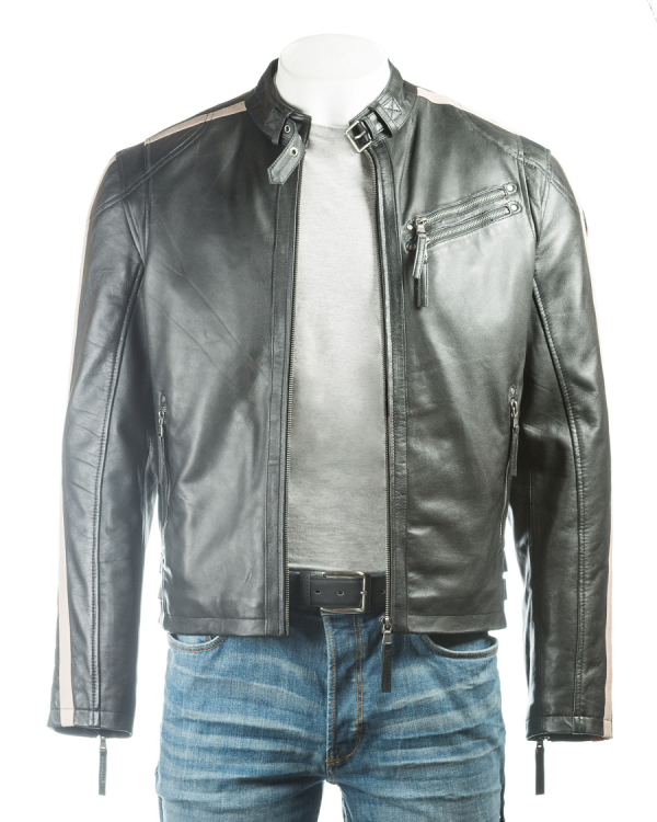 Black Racer Style Leather Jacket