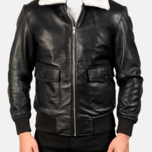 Black & White Bomber Leather Jacket
