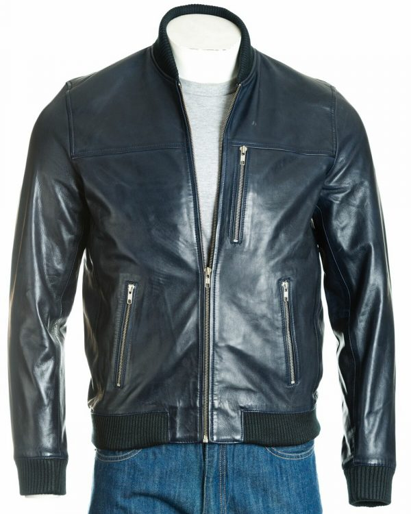 Blue Sage Bomber Leather Jacket