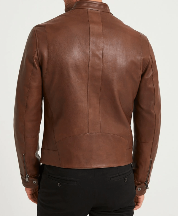 Bonded Tan Brown Biker Leather Jacket - Image 3