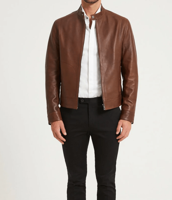 Bonded Tan Brown Biker Leather Jacket - Image 2