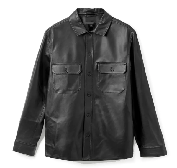 COS Flannel Overshirt Black Leather Jacket