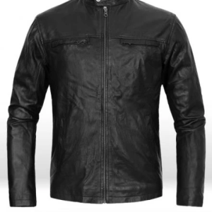 Mens Black Cafe Racer Motorcycle Leather Jacket