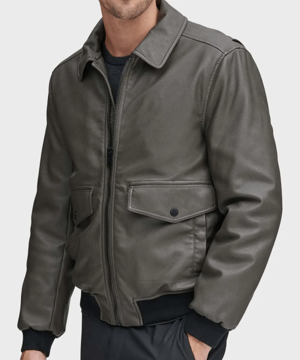 Grey Bomber Leather Jacket