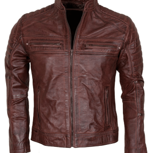 Cafe Racer Brown Waxed Vintage Look Biker Leather Jacket