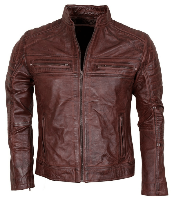 Cafe Racer Brown Waxed Vintage Look Biker Leather Jacket