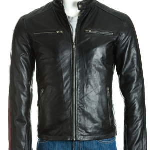 Cafe Racer Pepsi Red Stripe Leather Jacket