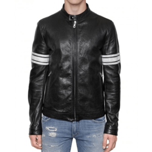 Cafe Racer White Striped Leather Jacket