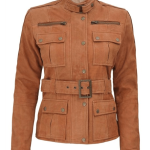 Carolyn Six Pocket Tan Field Leather Jacket