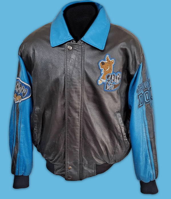 Cartoon Scooby Doo Black-Blue Bomber Leather Jacket