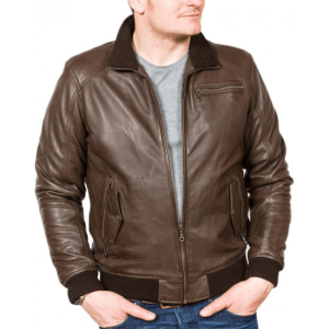 Casual Brown Leather Bomber Jacket