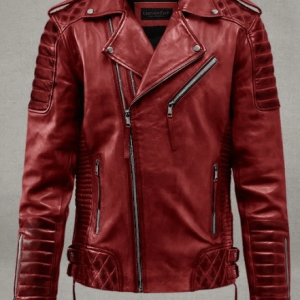 Charles Burnt Red Biker Racer Leather Jacket