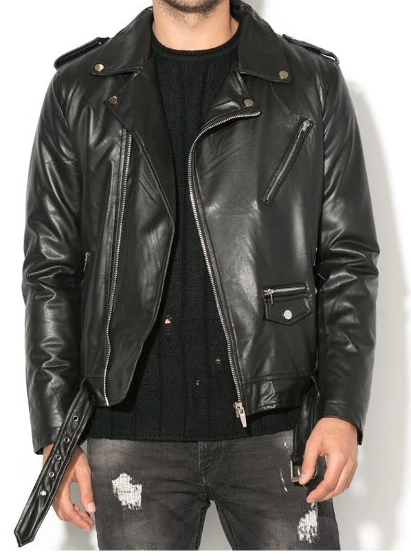 Classic Black Brando Biker Leather Jacket