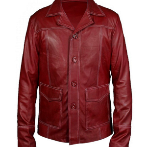 Brad Pitt Fight Club Red Leather Jacket