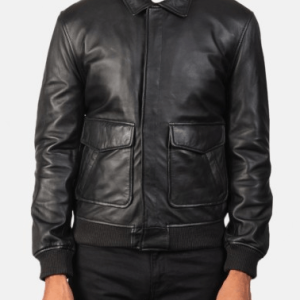 Coffmens Black Bomber Leather Jacket