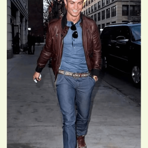 Cristiano Ronaldo Brown Bomber Leather Jacket