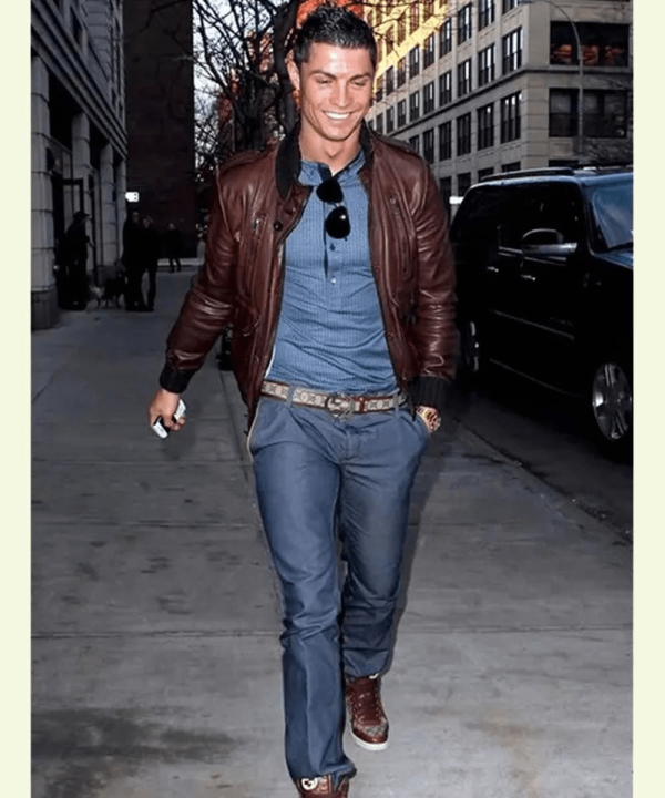 Cristiano Ronaldo Brown Bomber Leather Jacket