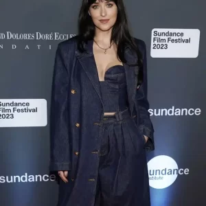 Dakota Johnson Blue Jeans Coat Sundance Film Festival