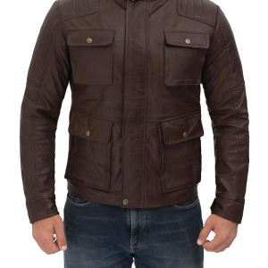 Dark Brown Four Pocket Vintage Leather Jacket