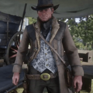 Deads Redemption II Game Red Montana Brown Shearling Trench Coat