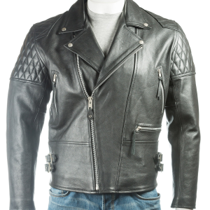 Diamond Stitch Black Biker Leather Jacket